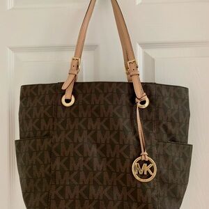 Michael Kors Brown Monogram Tote with Gold Hardware